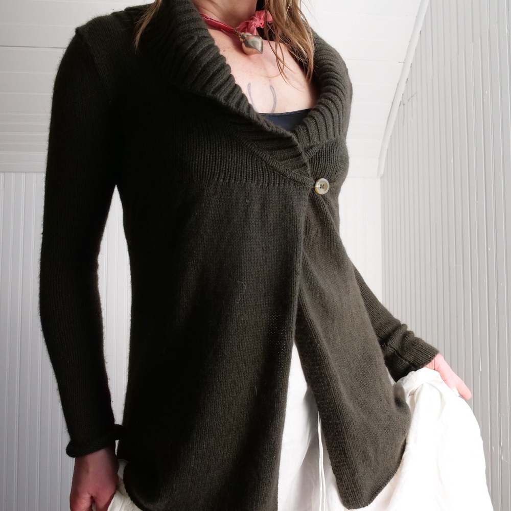 Modern Vince moss green alpaca cashmere blend wrap‎ longline cardigan sweater
